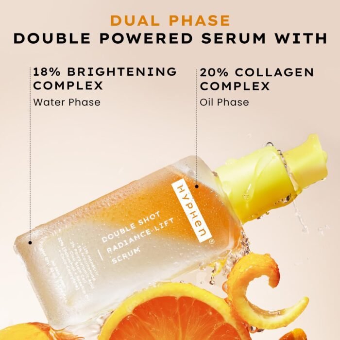 Hyphen 18% Brightening + 20% Collagen Face Serum | Double Shot Serum with 11% Mandarin 5% Niacinamide 2% PGA & Bakuchiol | Winter Skincare | Brightening, Hydrating & Collagen Boost for Dry Skin - 50ml - Image 3