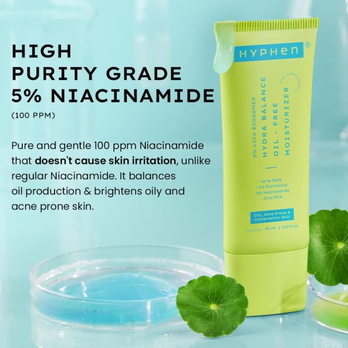 Hyphen 2% Cica Exosomes Oil-Free Moisturizer | Winter Skincare | 10X Deeper Hydration | Lightweight Water Gel with 5% Niacinamide | Controls Oil, Non-Comedogenic | Acne-Prone, Dry & Oily Skin - 50ml - Image 5