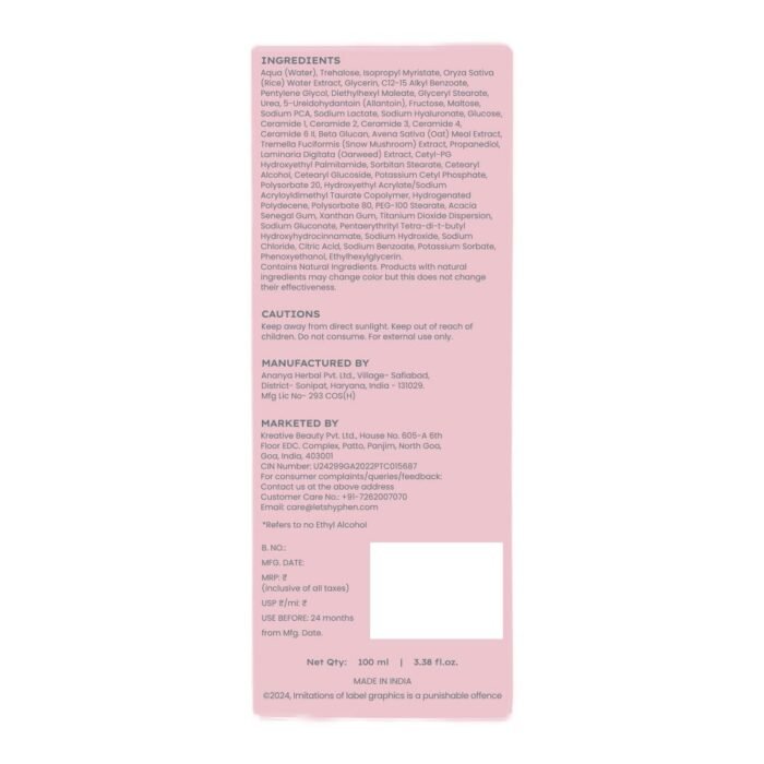 Hyphen 7% Ceramides-NMF Milky Face Toner Essence | 5% Glass Skin Blend of Rice Water, Oatmeal & Snow Mushroom Extracts |Hydrates & Nourishes| Alcohol Free Toner| For All Skin Types - 100ml - Image 9