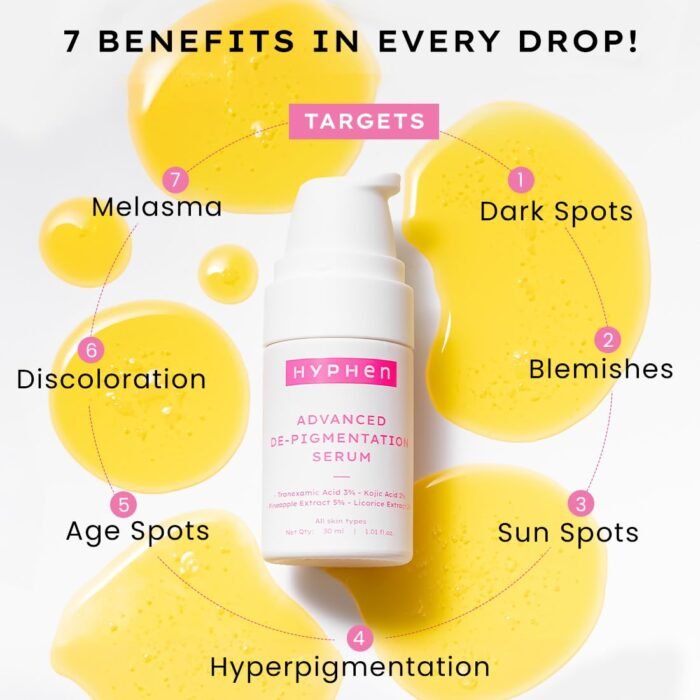 Hyphen Advanced De-Pigmentation Serum For Hyperpigmentation, Melasma, Dark Spots & Scars With 2% Kojic Acid | Visibly Brightens & Even Tones Skin | Serum For Women & Men - 30ml - Image 3
