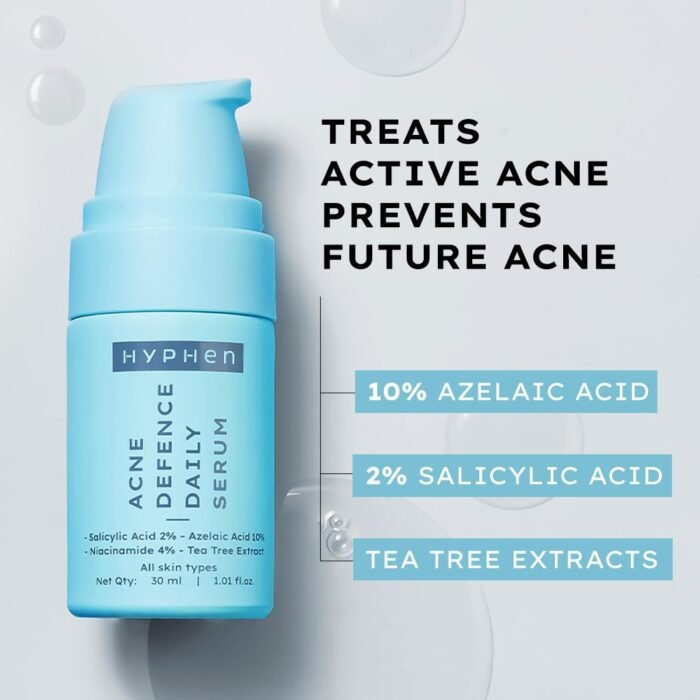 Hyphen Anti Acne 10% Azelaic Acid 2% Salicylic Acid Face Serum | 4% Niacinamide -Reduce Acne Marks, Fight Pimples | Tea Tree Extract -Soothes | Daily Serum for Women, Men | Oily, Acne Prone Skin -30ml - Image 2