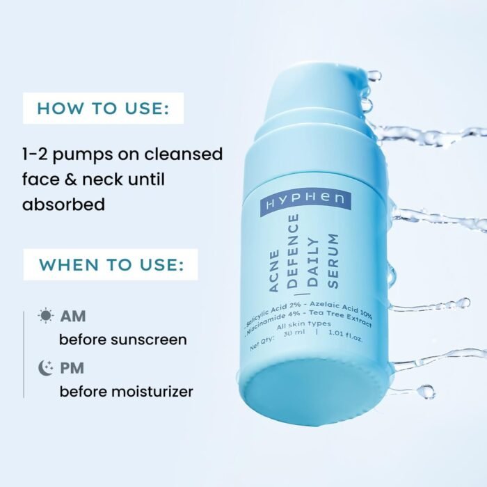 Hyphen Anti Acne 10% Azelaic Acid 2% Salicylic Acid Face Serum | 4% Niacinamide -Reduce Acne Marks, Fight Pimples | Tea Tree Extract -Soothes | Daily Serum for Women, Men | Oily, Acne Prone Skin -30ml - Image 6