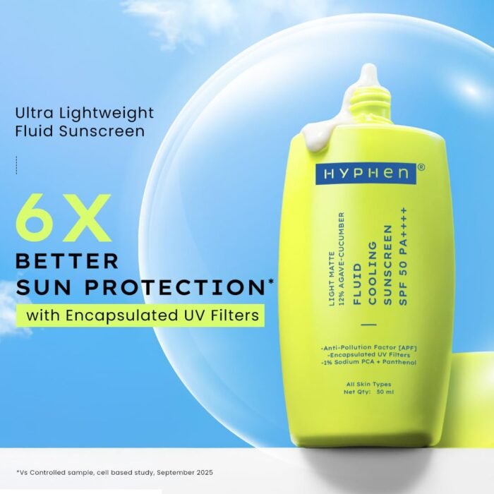 Hyphen Fluid Cooling Sunscreen SPF 50 PA++++ | Ultra Lightweight For Oily, Combination, Normal Skin | Broad Spectrum UVA/UVB Protection For 8 Hours | Non-greasy & Fast Absorbing | For Men & Women-50ml - Image 2