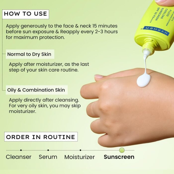 Hyphen Fluid Cooling Sunscreen SPF 50 PA++++ | Ultra Lightweight For Oily, Combination, Normal Skin | Broad Spectrum UVA/UVB Protection For 8 Hours | Non-greasy & Fast Absorbing | For Men & Women-50ml - Image 9