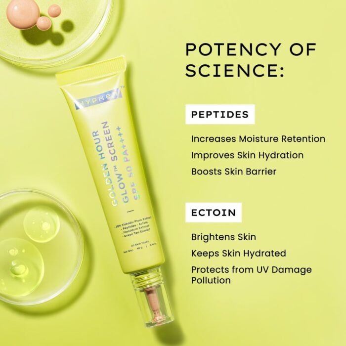 Hyphen Golden Hour Glow Sunscreen Spf 50 Pa++++ Dewy Glow & Bright Skin| Vitamin C Rich-10% Kakadu Plum & Peptides| Winter Sunscreen Moisturizer for Women & Men|Lightweight & Non Greasy, Uv & Blue Light Protection|Dry & All Skin Types - 40G - Image 6