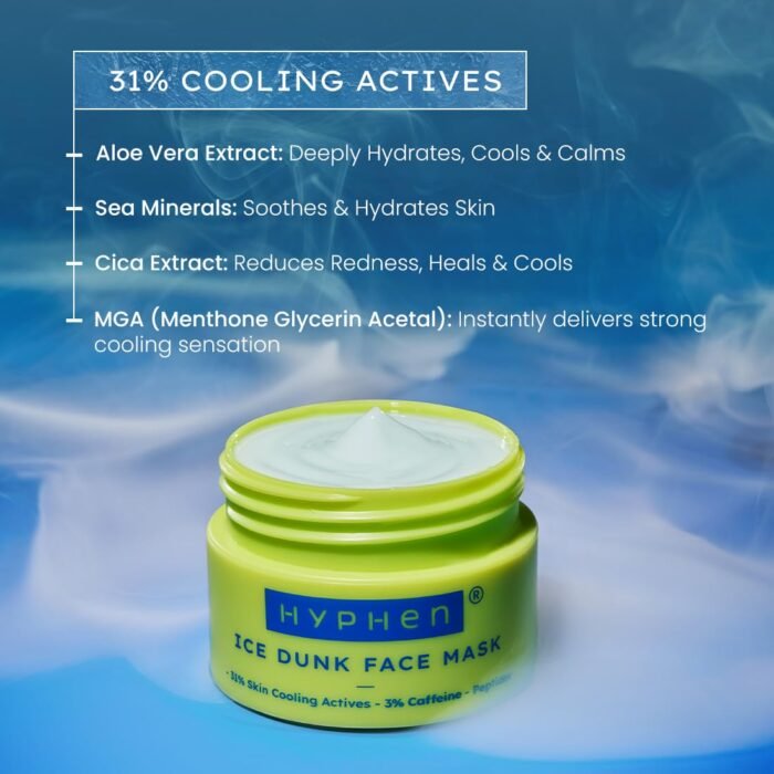 Hyphen Ice Dunk Instant Cooling Face Mask with 31% Skin Cooling Actives | 3% Caffeine - Instant Depuff, Tightening & Pore Reduction | Winter Face Care Routine | Collagen Boost Cryo Therapy Face Pack For Glowing Skin - 50 gm - Image 5