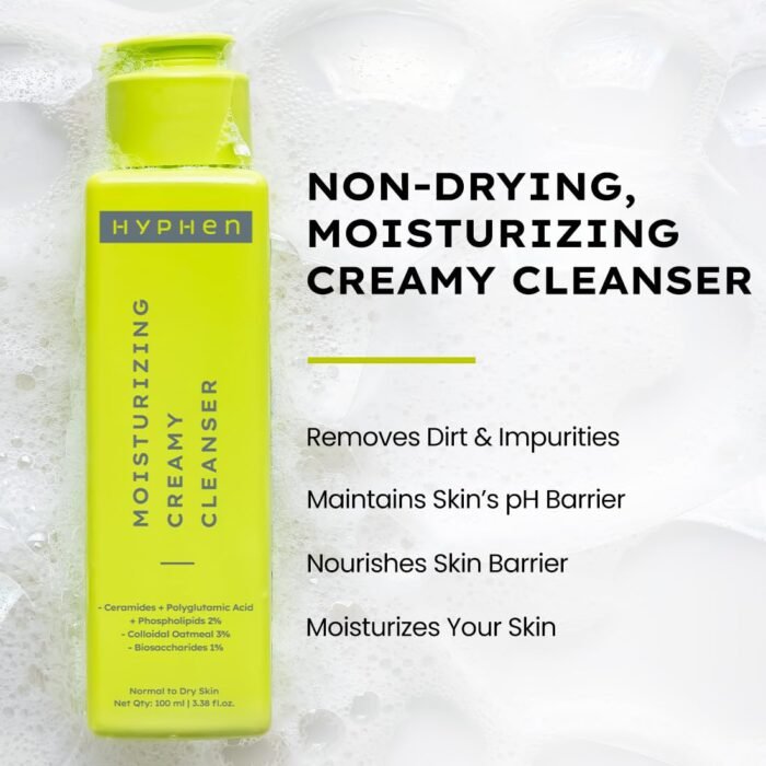 Hyphen Moisturizing Creamy Cleanser for Dry & Sensitive Skin | 2% Ceramides & Polyglutamic Acid | Barrier Repair, Hydration & Gentle Cleansing | Facewash for All Skin Types | For summer | Skin Care Products | Daily Cleanser For Men & Women - 100ml - Image 3