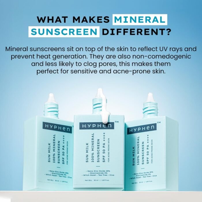 Hyphen Sun Milk 100% Mineral Sunscreen Spf 50 Pa++++ Uv+ Bluelight Protection, 25% Nano Zinc Oxide | Sensitive, Acne Prone & Oily Skin, Water Resistant Sun Protect | For Women And Men - 50 Ml - Image 2