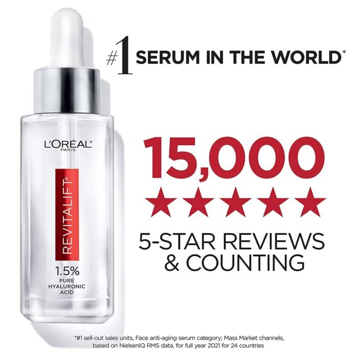 L'Oreal Paris 1.5% Pure Hyaluronic Acid Serum for Face from Revitalift Derm Intensives for Dewy Looking Skin, Anti Aging Serum, 15ml (From Philippines) - Image 2