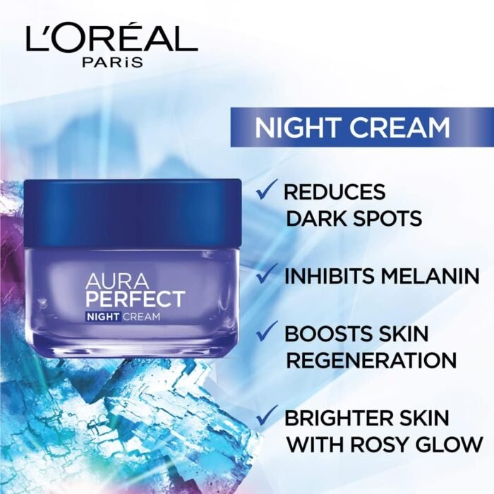 L'Oréal Paris Aura Perfect Night Cream, Vitamin C and E with Tourmaline, Brightening and Moisturising, 50ml - Image 3