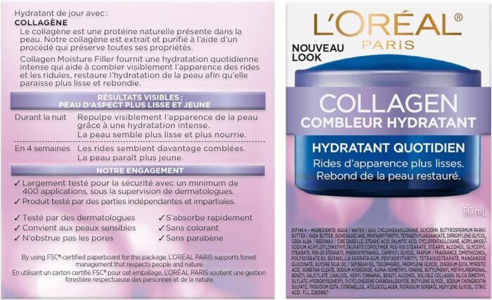 "L'Oreal Paris Day And Night Moisturizer Cream, Collagen Moisture Filler Skincare, Hydrating Cream For Face, Neck And Chest To Smooth Skin And Reduce Look Of Wrinkles, 50 Ml " - Image 8