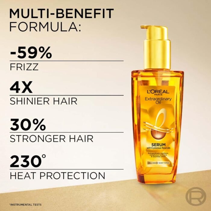 L'Oreal Paris Extraordinary Oil Hair Serum Powered by Floral Oils | For All Hair Types, Makes hair frizz-free, stronger, shiny and provides UV and Heat Protection, Lightweight Formula| 30ml - Image 3