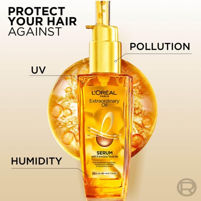 L'Oreal Paris Extraordinary Oil Hair Serum Powered by Floral Oils for All Hair Types, Volume- 100 ml, Makes hair frizz-free, stronger, shiny and provides UV and Heat Protection, Lightweight Formula - Image 8