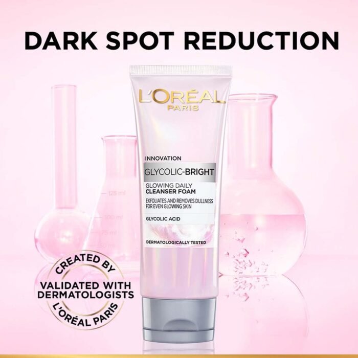 L'Oreal Paris Glycolic Bright Daily Foaming Face Cleanser, 100ml | Glycolic Acid Face Wash for Dull Skin | Daily Glowing Facial Cleanser | Suitable for All Skin Types - Image 2
