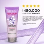 L'Oreal Paris Hyaluron Moisture Hydra Filling Leave-in Night Cream, Powered by Hyaluronic Acid, For Dry & Dehydrated Hair, Volume-180ml, Makes hair frizz-free, bouncy and hydrated for up to 72HR - Image 6