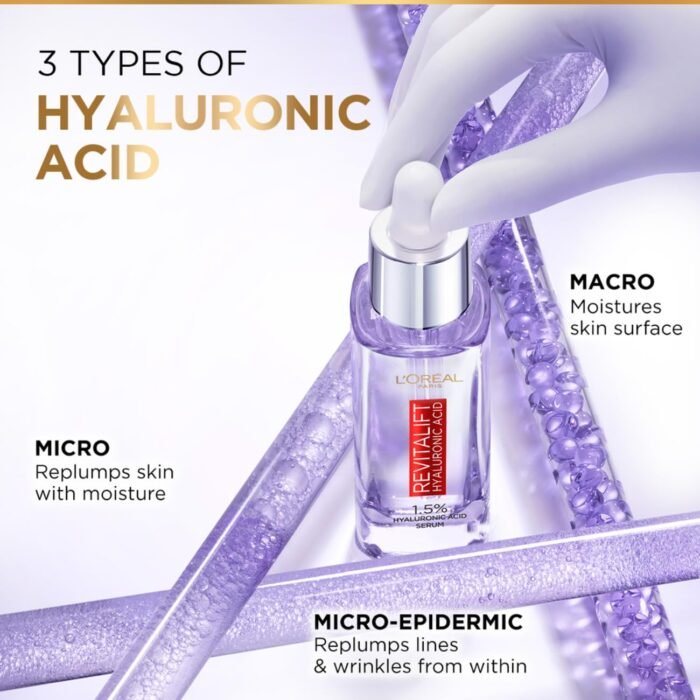 L'Oréal Paris Revitalift 1.5% Hyaluronic Acid Serum, Volume: 30ml, Intensely hydrates, smooths, and replumps skin, Fragrance free, paraben free, alcohol free formulation - Image 3