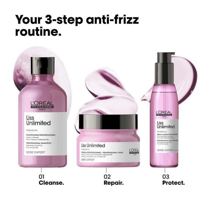 L'Oréal Professionnel Liss Unlimited Leave-In Hair Serum for Frizzy & Unruly Hair - 125ml | Intensive Smoothing Serum for Frizz-Control | Enriched with Primrose Oil | Increases Softness & Shine - Image 3