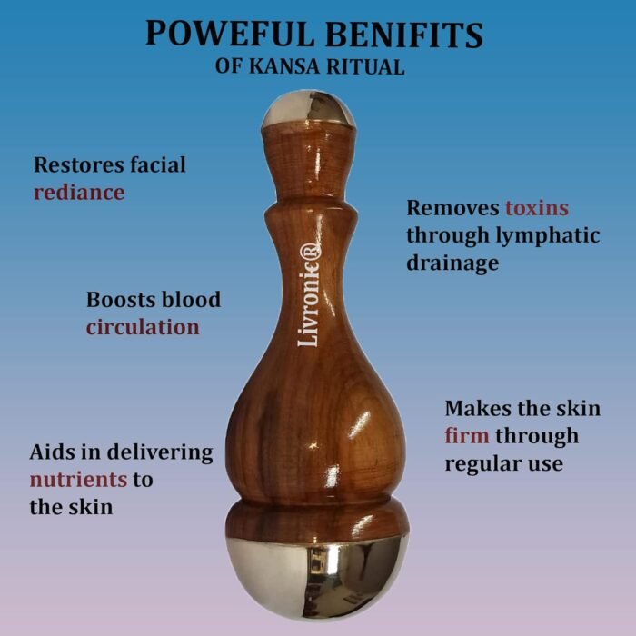 Livronic Kansa Wand Face Detox Bronze/Kansa Wand Body & Foot Massager With Wooden Handle For Detoxification & Deep Relaxation (Pack Of 1) - Image 4
