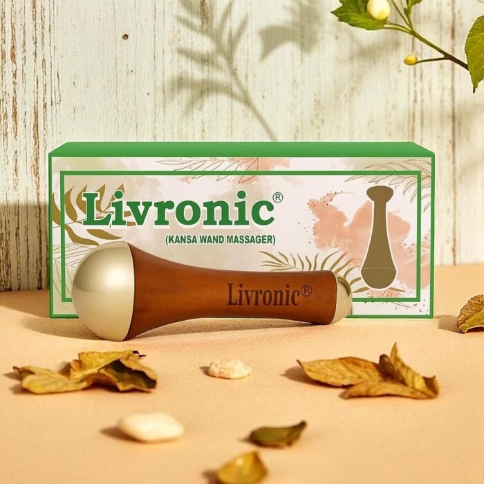 Livronic Ayurvedic Dual Kansa Wand massager | Both Side Bronze Cap - Certified Kansa Ayurveda Face Yoga Beauty Tool - Facial,Neck & Under-eye Massage with Orginal Teak wood Handle - Image 8