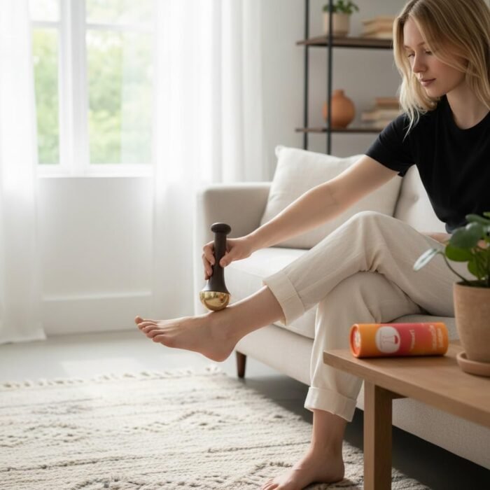 Livronic® Kansa Wand for Foot Massage, Kansa Vati Black color Foot Massager with Teak Wooden Handle, Kasa Kasya Vati, Kansya Wati, Kashyachi Swakansa Vati for Body Wellness, Detox, Relaxation (4.5 cm Bronze Cup) - Image 5