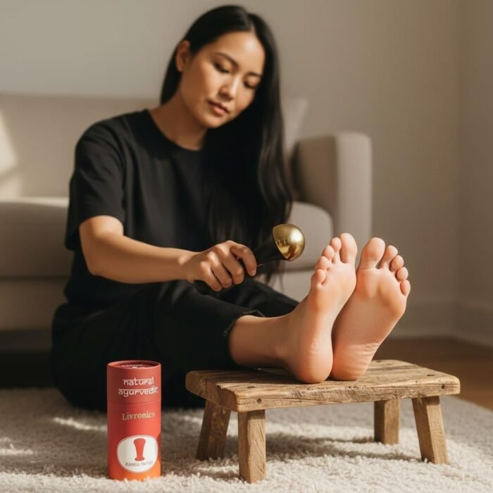 Livronic® Kansa Wand for Foot Massage, Kansa Vati Black color Foot Massager with Teak Wooden Handle, Kasa Kasya Vati, Kansya Wati, Kashyachi Swakansa Vati for Body Wellness, Detox, Relaxation (4.5 cm Bronze Cup) - Image 3