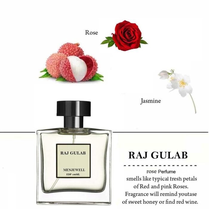 Menjewell Luxury Raj Gulab Eau De Parfum Perfume with Litchi, Rose and Jasmine |Gift Pack| Premium, Long Lasting Floral Fragrance for Men, 100Ml - Image 3
