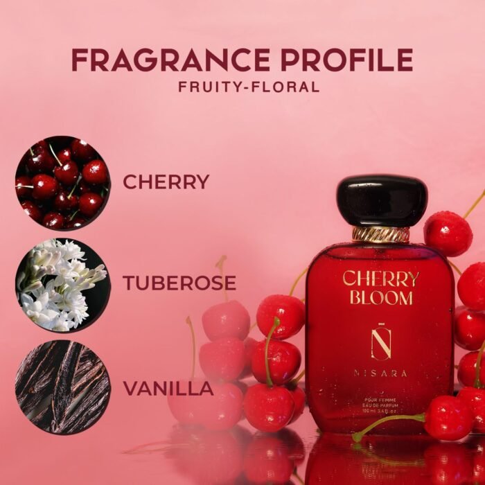 Nisara Cherry Bloom Gourmet Perfume For Woman 100 ml | Long Lasting Eau De Parfum | Fruity - Floral Fragrance With | Cherry, Plum, Tuberose, Vanilla, Musk, Amber, Sandalwood | EDP Scent spray for Women | Premium Perfume For Her - Image 2
