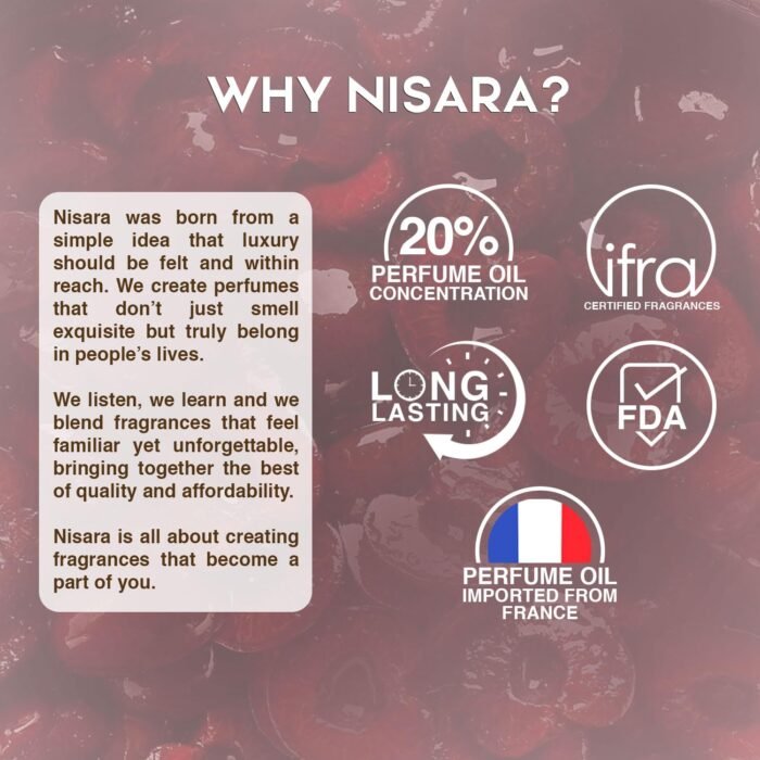 Nisara Cherry Bloom Gourmet Perfume For Woman 100 ml | Long Lasting Eau De Parfum | Fruity - Floral Fragrance With | Cherry, Plum, Tuberose, Vanilla, Musk, Amber, Sandalwood | EDP Scent spray for Women | Premium Perfume For Her - Image 3