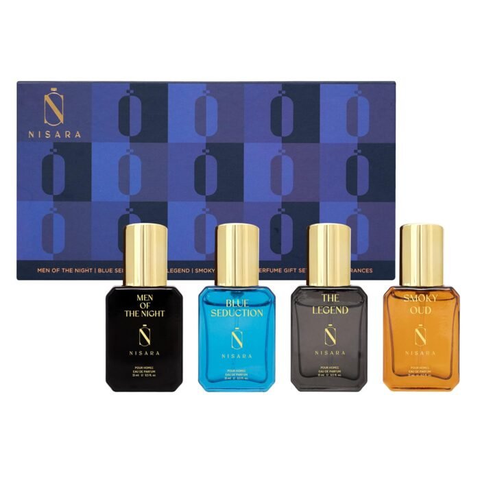 Nisara Long Lasting Men Perfume Gift Set 4x15ml(60ml) | Notes:- Citrus Musky, Fresh Aqua, Woody Oud with | Men Of The Night | Blue Seduction | The Legend | Smoky Oud | Travel & Pocket-friendly perfume kit for all moods & occasions | Ideal gift for men, Husband, Friend, Boyfriend | Premium Perfume For Men - Image 7