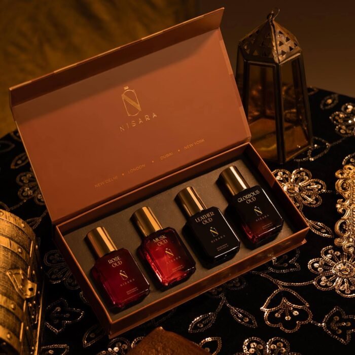 Nisara Long-Lasting Unisex Oud Gift Set 4x15ml(60ml) | Notes:- Rose, Musk, Leather, Woody Oud | Travel & Pocket-Friendly Perfume Kit for All Moods & Occasions | Perfect for Men, Him, Her Woman, Wife, Friend, Girlfriend, and Boyfriend - Image 4