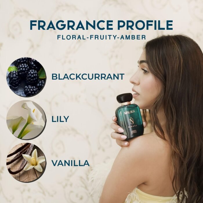 Nisara Malika Perfume For Woman 100 ml | Girl Long Lasting Eau De Parfum | Floral -Fruity -Amber Fragrance With | Blackcurrant, Pear, Pink Pepper, Rose, Jasmine, Amber, Vanilla, Musk | EDP Scent spray for Woman | Premium Perfume For Her - Image 2