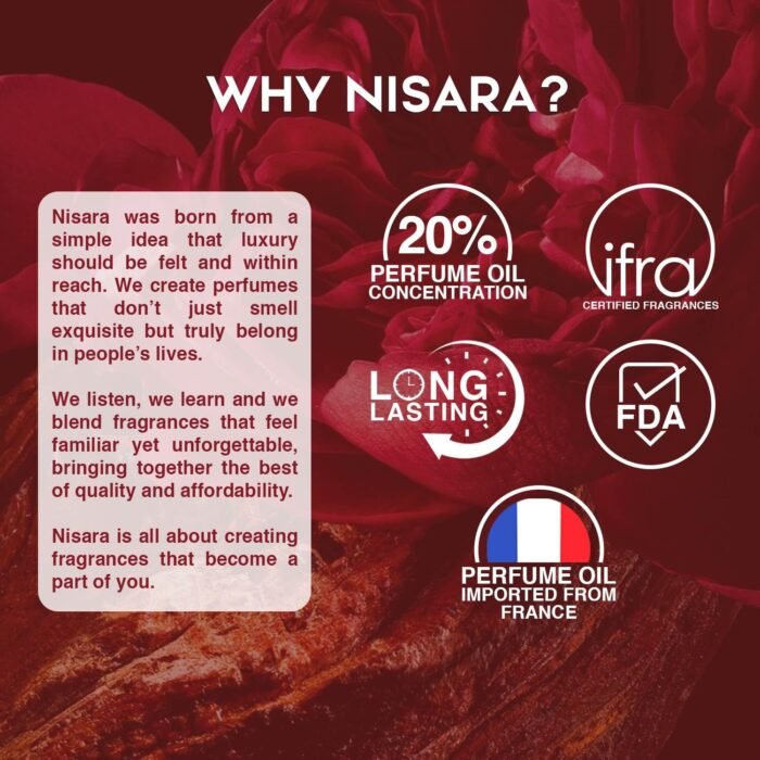 Nisara Rose Oud Unisex Perfume for Men and Woman - 50 ml | Long Lasting Eau De Parfum | Rose-Amber Fragrance with Rose,Pear,Oud,Amber, Musk | EDP Scent for Men and Woman|Premium Perfume For Him & Her - Image 3