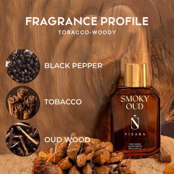 Nisara Smoky Oud Perfume For Men 100 ml | Long Lasting Eau De Parfum | Tobacco Woody Fragrance | With Black pepper, Bergamot, Sandalwood, Patchouli, Oud wood, Amber Notes | EDP Scent Spray for men | Premium Perfume For Him - Image 3
