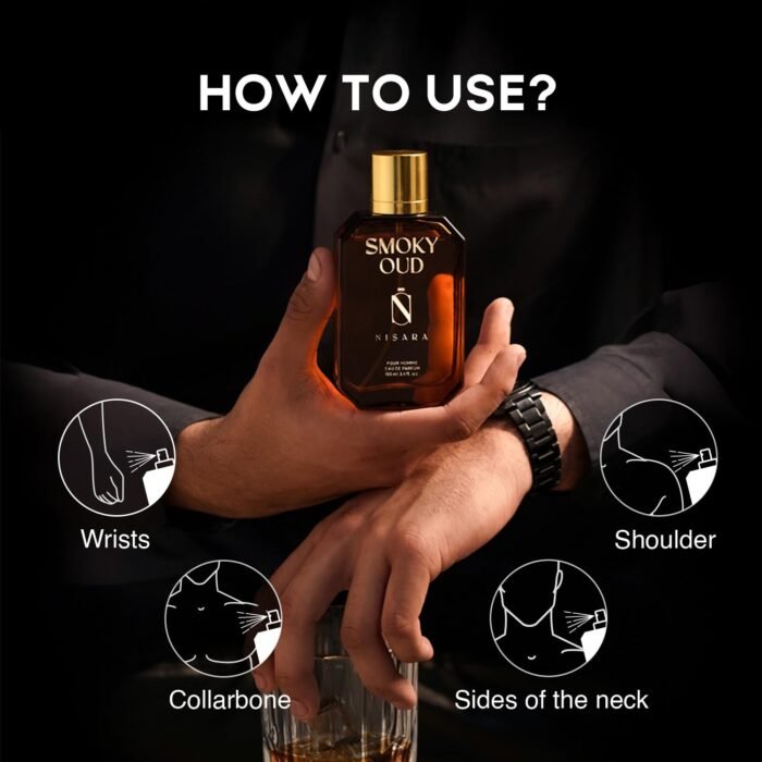 Nisara Smoky Oud Perfume For Men 100 ml | Long Lasting Eau De Parfum | Tobacco Woody Fragrance | With Black pepper, Bergamot, Sandalwood, Patchouli, Oud wood, Amber Notes | EDP Scent Spray for men | Premium Perfume For Him - Image 6