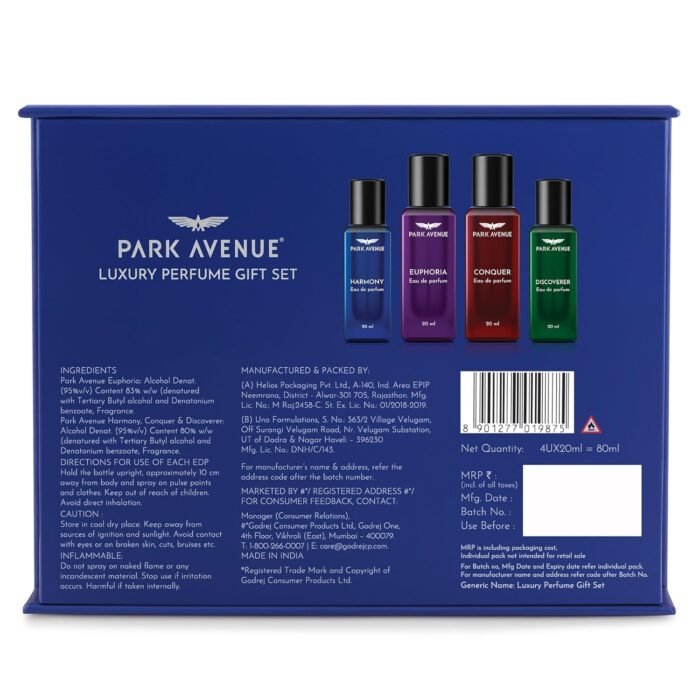 Park Avenue Luxury Perfume Gift Set for Men, 4x20 ml | Euphoria, Conquer, Harmony & Discoverer Perfume | Eau De Parfum | Premium Luxury Perfume for Corporate Man | Perfume for men Long Lasting Smell - Image 8