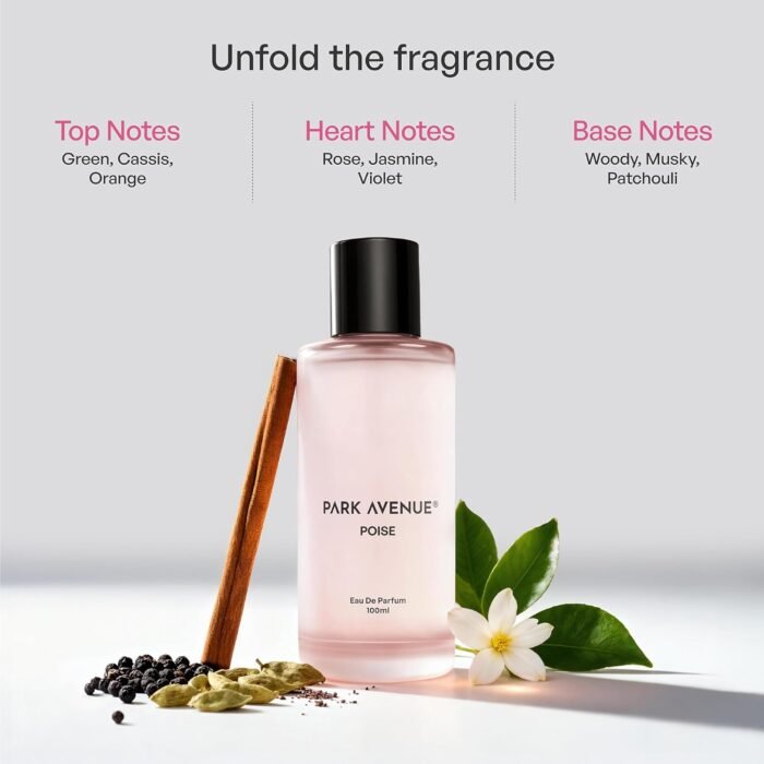 Park Avenue Poise Women EDP 100ml | Long Lasting Perfume for Woman | Orange, Jasmine, Amber & Vanilla Leather |Fresh and Spicy, Floral Fragrance - Image 4