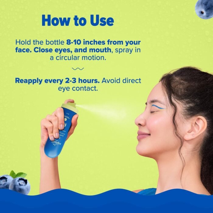 Aqualogica Bright+ Makeup-Set Sunscreen Mist SPF 50+ PA++++ with Blueberry & Kojic Acid | Ultra-Fine Mist for Easy Application over Makeup | Quick Drying | Sets Make-Up | No White Cast | Easy Reapplication | Hydrates & Refreshes | 80 ml - Image 8