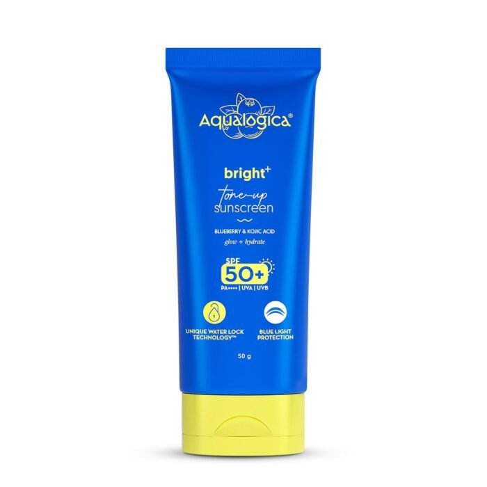 Aqualogica Bright+ Tone Up Sunscreen | Broad Spectrum SPF 50+ PA++++ with Kojic Acid & Blueberry | UVA/B & Blue Light Protection | Instantly Brightens | Lightweight, Non-Greasy, No White Cast | All Skin Types | Fragrance-Free | 50g - Image 2