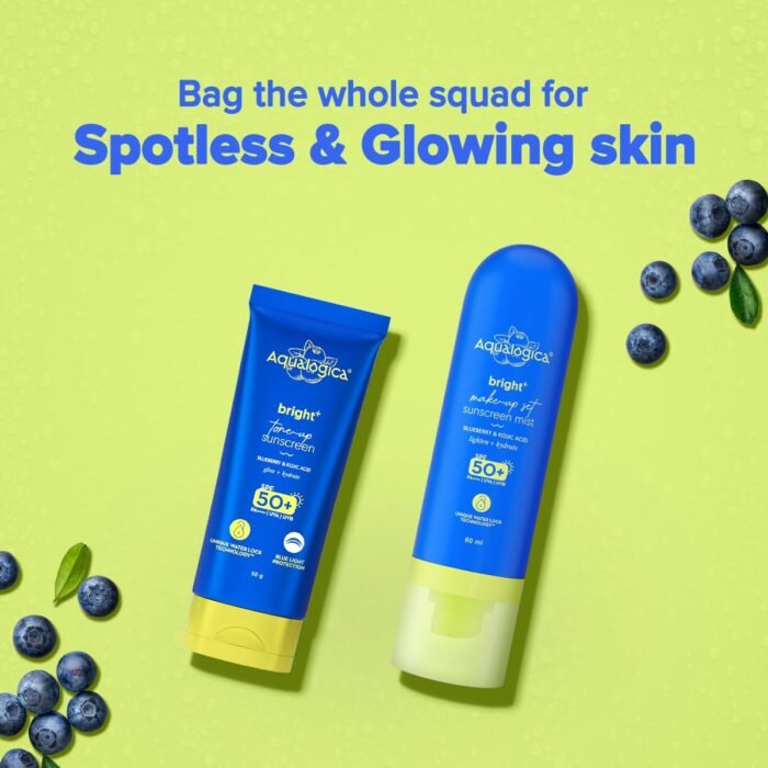 Aqualogica Bright+ Tone Up Sunscreen | Broad Spectrum SPF 50+ PA++++ with Kojic Acid & Blueberry | UVA/B & Blue Light Protection | Instantly Brightens | Lightweight, Non-Greasy, No White Cast | All Skin Types | Fragrance-Free | 50g - Image 10