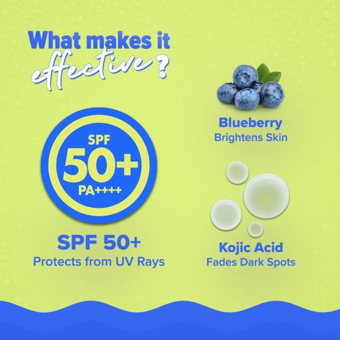 Aqualogica Bright+ Tone Up Sunscreen | Broad Spectrum SPF 50+ PA++++ with Kojic Acid & Blueberry | UVA/B & Blue Light Protection | Instantly Brightens | Lightweight, Non-Greasy, No White Cast | All Skin Types | Fragrance-Free | 50g - Image 7