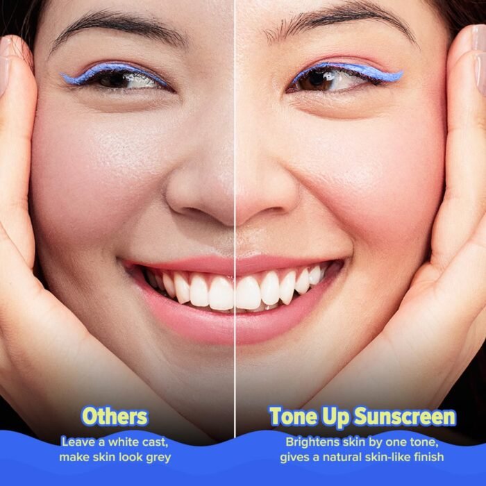 Aqualogica Bright+ Tone Up Sunscreen | Broad Spectrum SPF 50+ PA++++ with Kojic Acid & Blueberry | UVA/B & Blue Light Protection | Instantly Brightens | Lightweight, Non-Greasy, No White Cast | All Skin Types | Fragrance-Free | 50g - Image 8