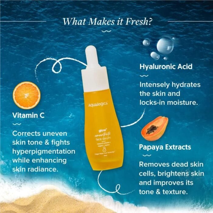 Aqualogica Glow+ Concentrate Vitamin C Face Serum with Hyaluronic Acid, Vitamin C & Papaya - Glow Serum for Men & Women | Glowing Skin, Skin Brightening & Non Sticky -30ml - Image 4