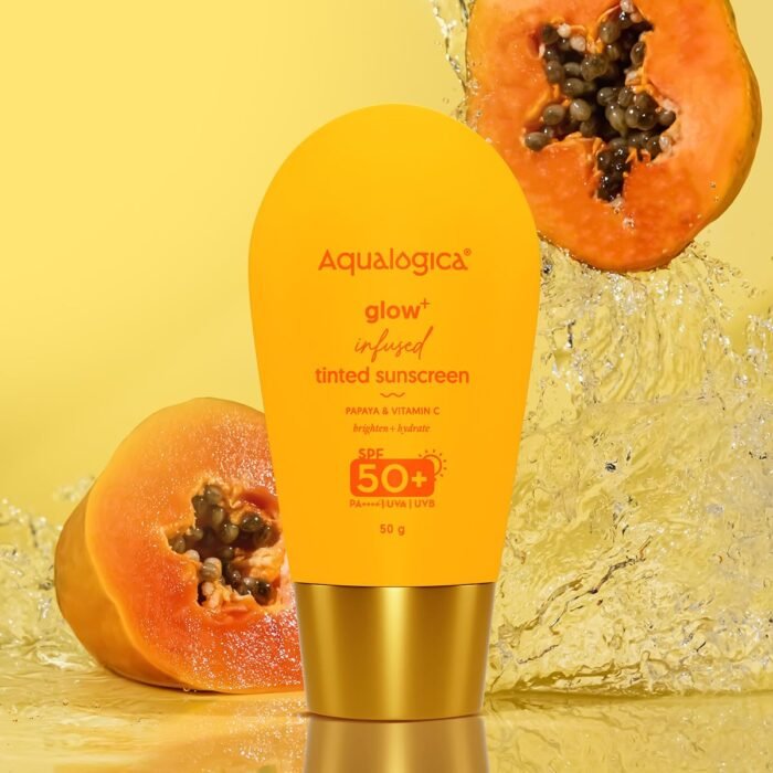 Aqualogica Glow+ Infused Tinted Sunscreen For All Skin Types Spf 50+ Pa++++ With Papaya & Vitamin C | Protection Against Uva/B | Universal Tint | For Glowing & Sun-Safe Skin | 50 Gm, Pack Of 1 - Image 2