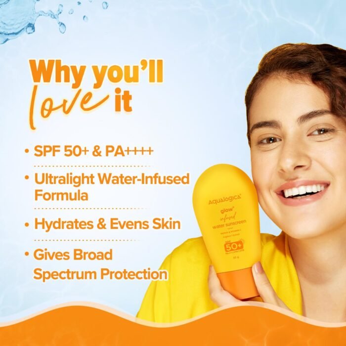 Aqualogica Glow+ Infused Water Sunscreen For All Skin Types Spf 50+ Pa++++ With Papaya&Vitamin C|Gives Glowing&Hydrated Skin|Lightweight,Hydrating & No White Cast - 50G,Pack Of 1 - Image 3