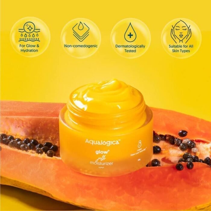 Aqualogica Glow+ Jello Moisturiser with Vitamin C & Papaya for Illuminating Moisturization, Non Sticky & Skin Hydration for Men & Women - For Normal, Dry & Combination Skin -50g - Image 2