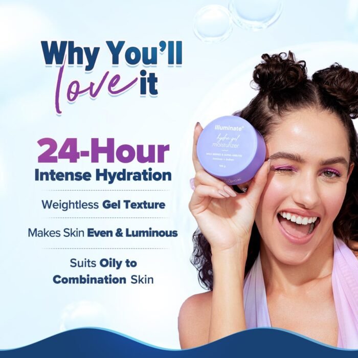 Aqualogica Illuminate + Hydra Gel Moisturizer with Wild Berries & Alpha Arbutin-100g|24 Hour Intense Hydration|Water-Like Gel Texture|Non-Sticky & Quick Absorbing for Luminous Skin - Image 3