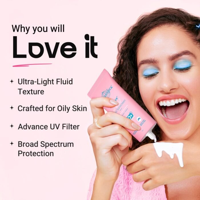Aqualogica Radiance+ Oil Control Fluid Sunscreen for Oily Skin - 50g | Ultra-Light Fluid Texture | SPF 50+ PA++++ UVA, B & Blue Light Protection | Invivo tested | Oil Free | Controls Excess Oil | Non greasy | No White Cast | For Men & Women - Image 3