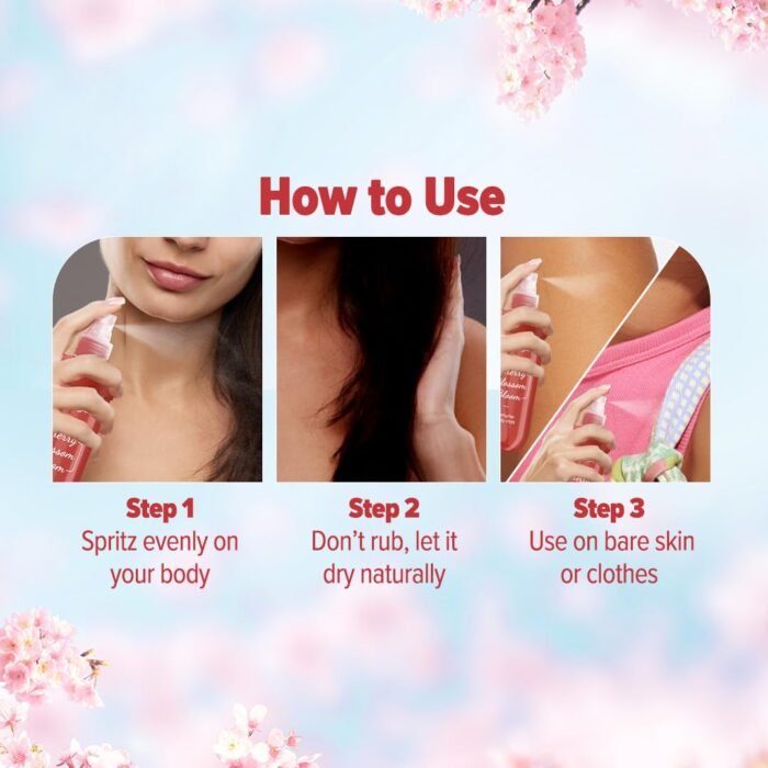 Aqualogica Refresh+ Cherry Blossom Bloom Perfume Body Mist with Zemea and Hyaluronic Acid - 150 ml | Sweet Floral & Fruity Notes of Pear & Jasmine | Long-Lasting Fragrance | Hydrating & Non-Irritating - Image 5