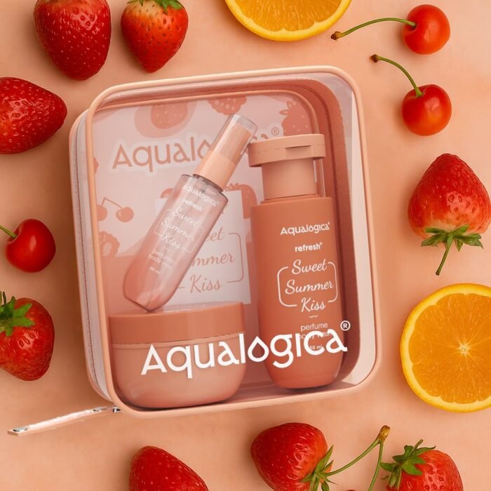 Aqualogica Refresh+ Sweet Summer Kiss Body Care Set | Perfume Body Wash + Perfume Mist + Hydra Gel Moisturizer - Image 2