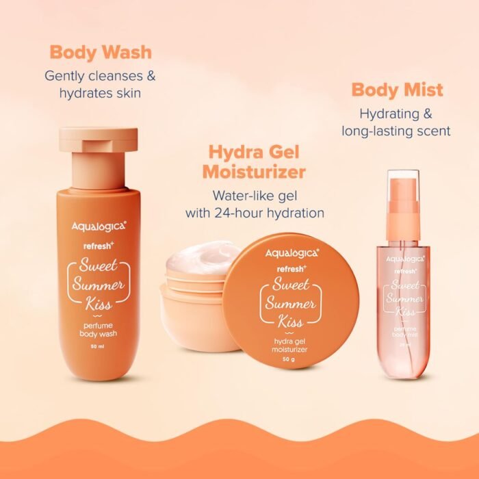 Aqualogica Refresh+ Sweet Summer Kiss Body Care Set | Perfume Body Wash + Perfume Mist + Hydra Gel Moisturizer - Image 4